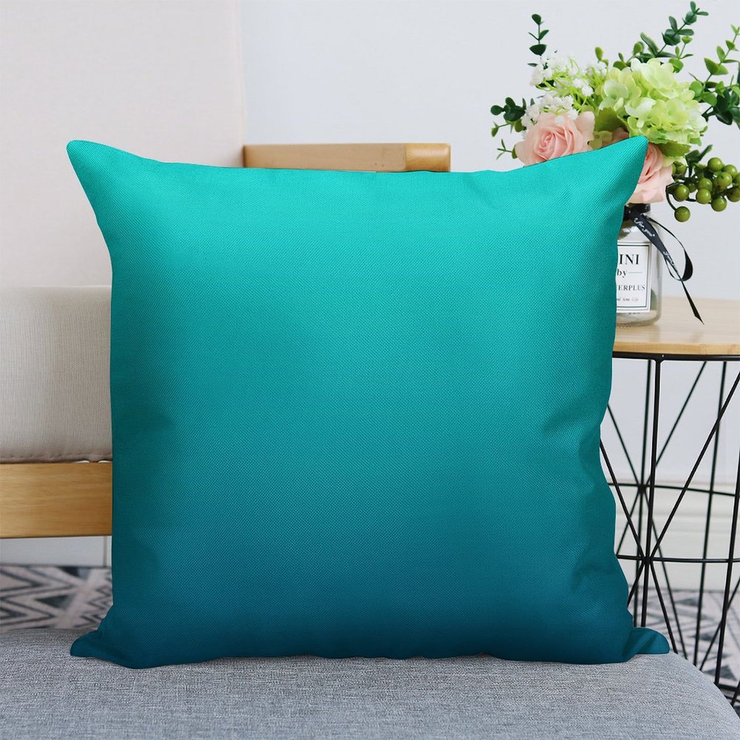 Preppy Summer Beach Teal Blue Turquoise Ombre Linen Throw Pillow Cover
