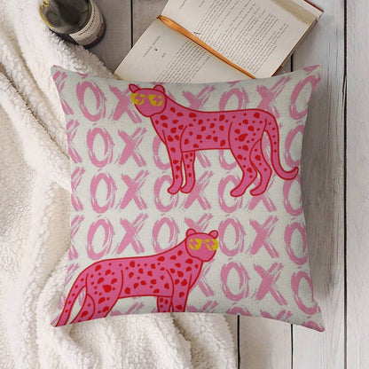 Cheetah Xoxo Linen Throw Pillow Cover
