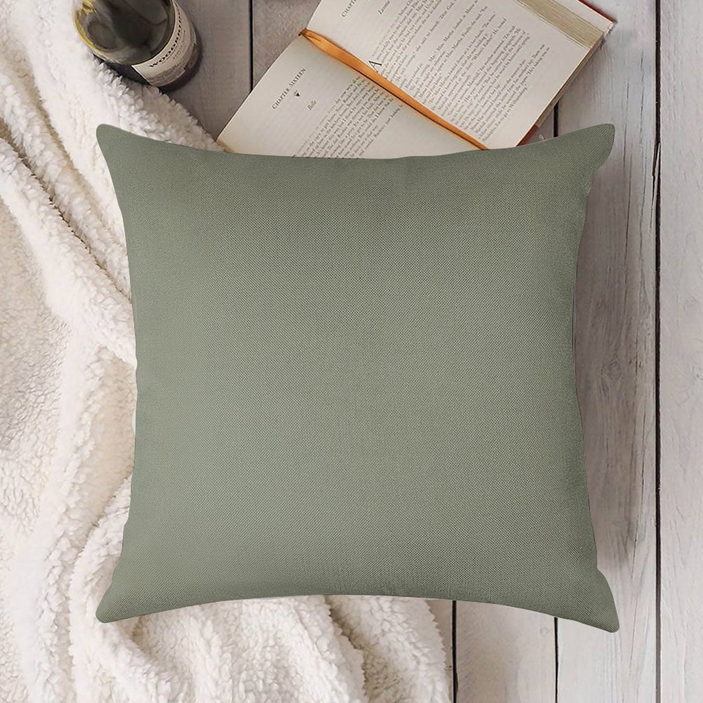 Desert Sage Grey Green Solid Color Linen Throw Pillow Cover