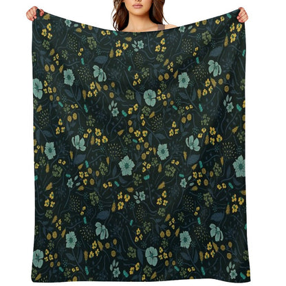 Turquoise, Yellow, Green & Dark Blue Floral Pattern Throw Blanket