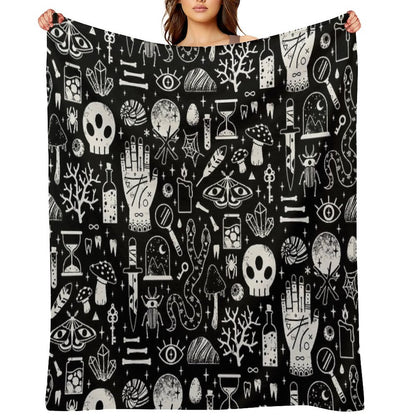 Curiosities Bone Black Throw Blanket