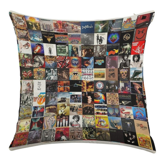 Classic Rock Covers - Collage Linen Throw Pillow Cover