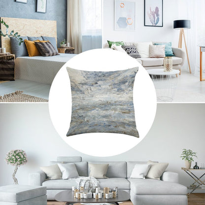 Abstract Seascape in Grey And Blue Linen Throw Pillow Cover