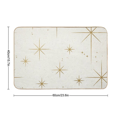 Gold Art Deco Stars Sparkle Pattern Astrology Astronomical Vintage Style White Background Bath Mat