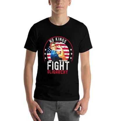 Vintage No Kings Fight Oligarchy Woman's Girl America  Trendy Pattern T-Shirt