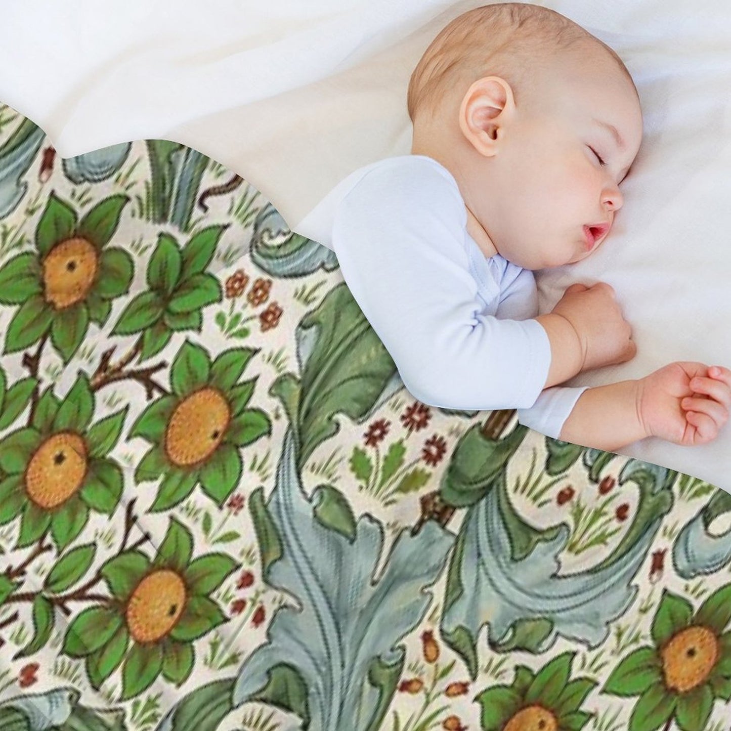 ORANGE TREE WITH BLUE GREEN LEAVES ,FLOWERS Soft Floral Art Nouveau Pattern Throw Blanket