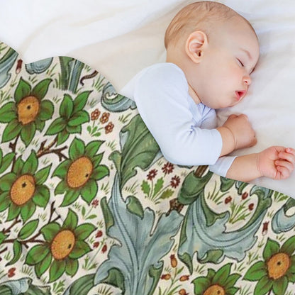 ORANGE TREE WITH BLUE GREEN LEAVES ,FLOWERS Soft Floral Art Nouveau Pattern Throw Blanket