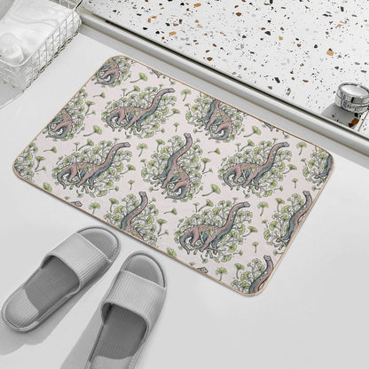 Brachio Ginkgo  Calm Color Palette  Dinosaur Botanical Art  Easy Maintenance Bath Mat