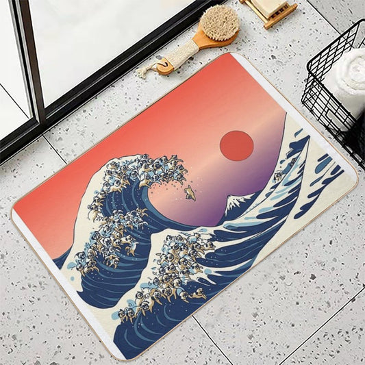 The Great Wave of Pug Bath Mat