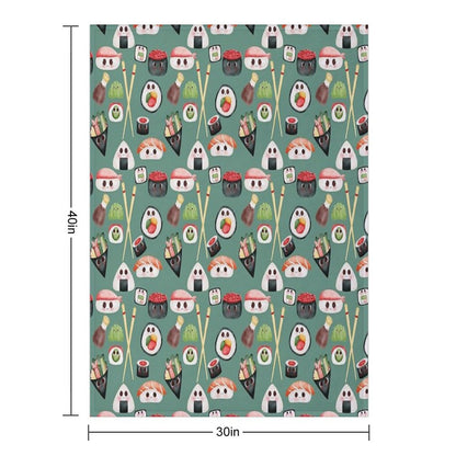 Kawaii Sushi Squad – Cute Japanese Food Illustration Throw Blanket