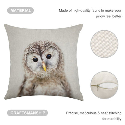 Baby Owl - Colorful Linen Throw Pillow Cover