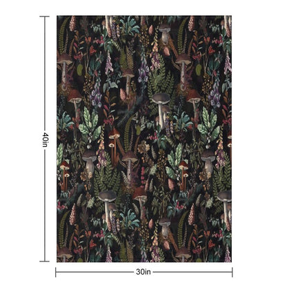 Vintage Mysterious Mushrooms Forest Botanical Botanical Night Garden Pattern NightGarden Throw Blanket