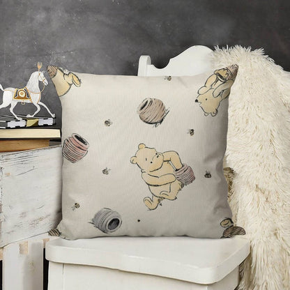 Vintage Pooh Linen Throw Pillow Cover