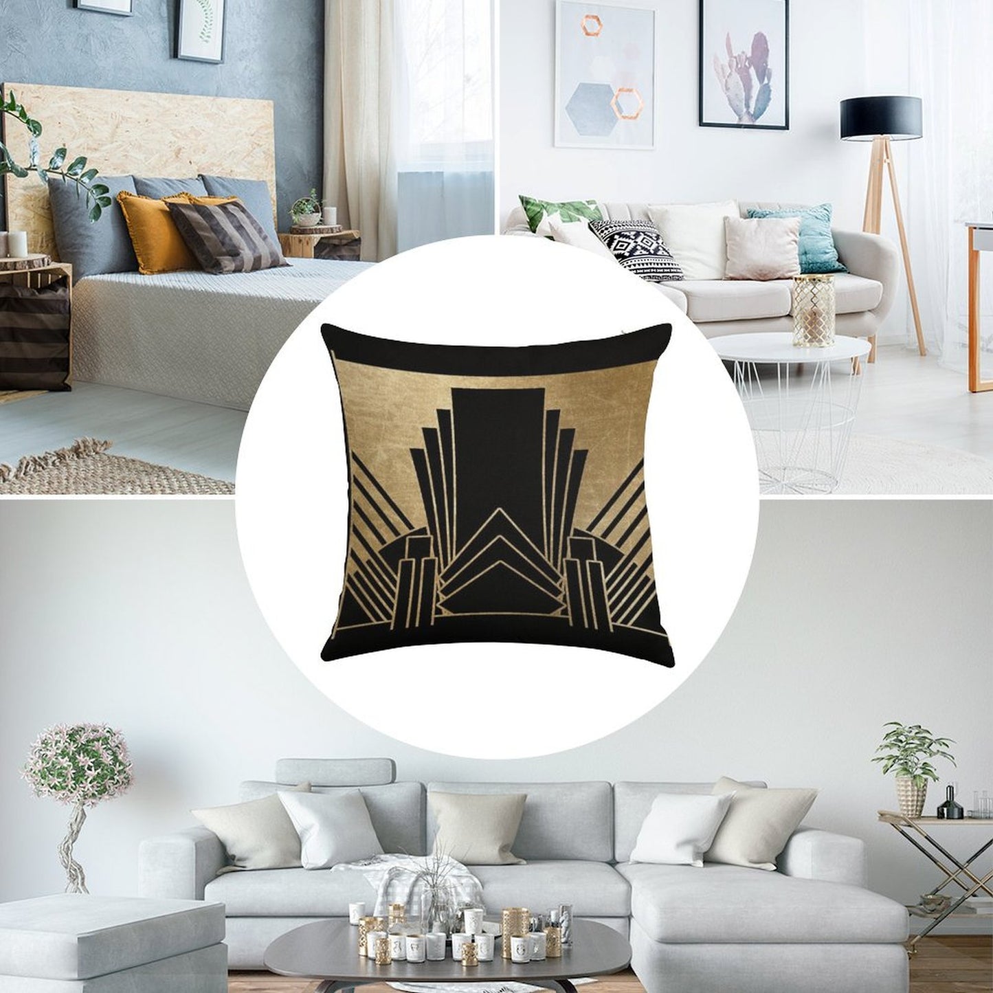 Art Deco Design Linen Throw Pillow Cover