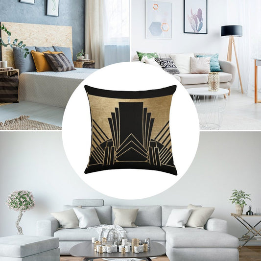 Art Deco Design Linen Throw Pillow Cover