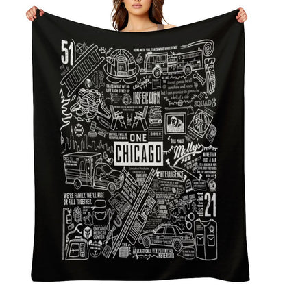 ONE CHICAGO COLLAGE on Black Throw Blanket