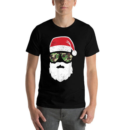 Camo Santa Claus Sunglasses Funny Camo Christmas Camouflage  Graphic-printed T-Shirt