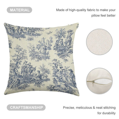 Powder Blue French Toile Picnic Designs Linen Throw Pillow Cover