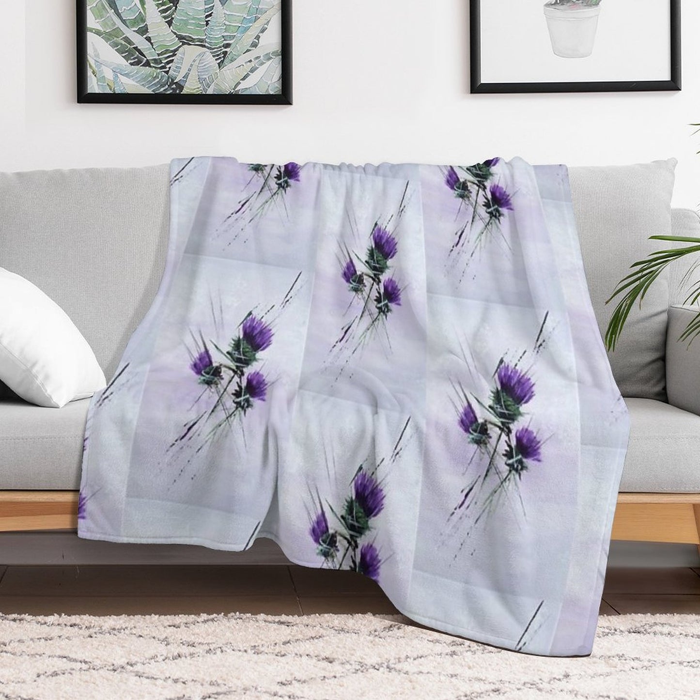 Scottish Thistles Artwork in A Contemporary Style Throw Blanket