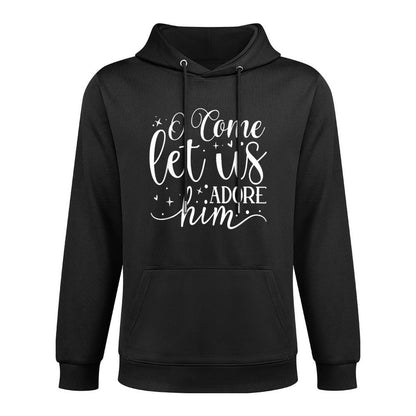 Let Us Adore Him - Christmas Advent Christian Holiday Quote Cotton-Polyester Blend Hoodie