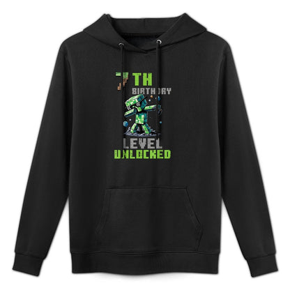 7th Birthday Level Unlocked Pixel Dab 7 Bday Gamer Boys Kids Machine Washable Hoodie