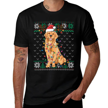 Golden Retriever Christmas Ugly Sweater Funny Dog Lover Xmas Sweatshirt  Cotton T-Shirt