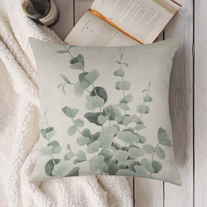 Standing Eucalyptus Leaves Linen Throw Pillow Cover