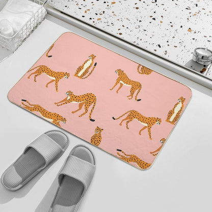 Cheetahs Pattern on Pink Bath Mat