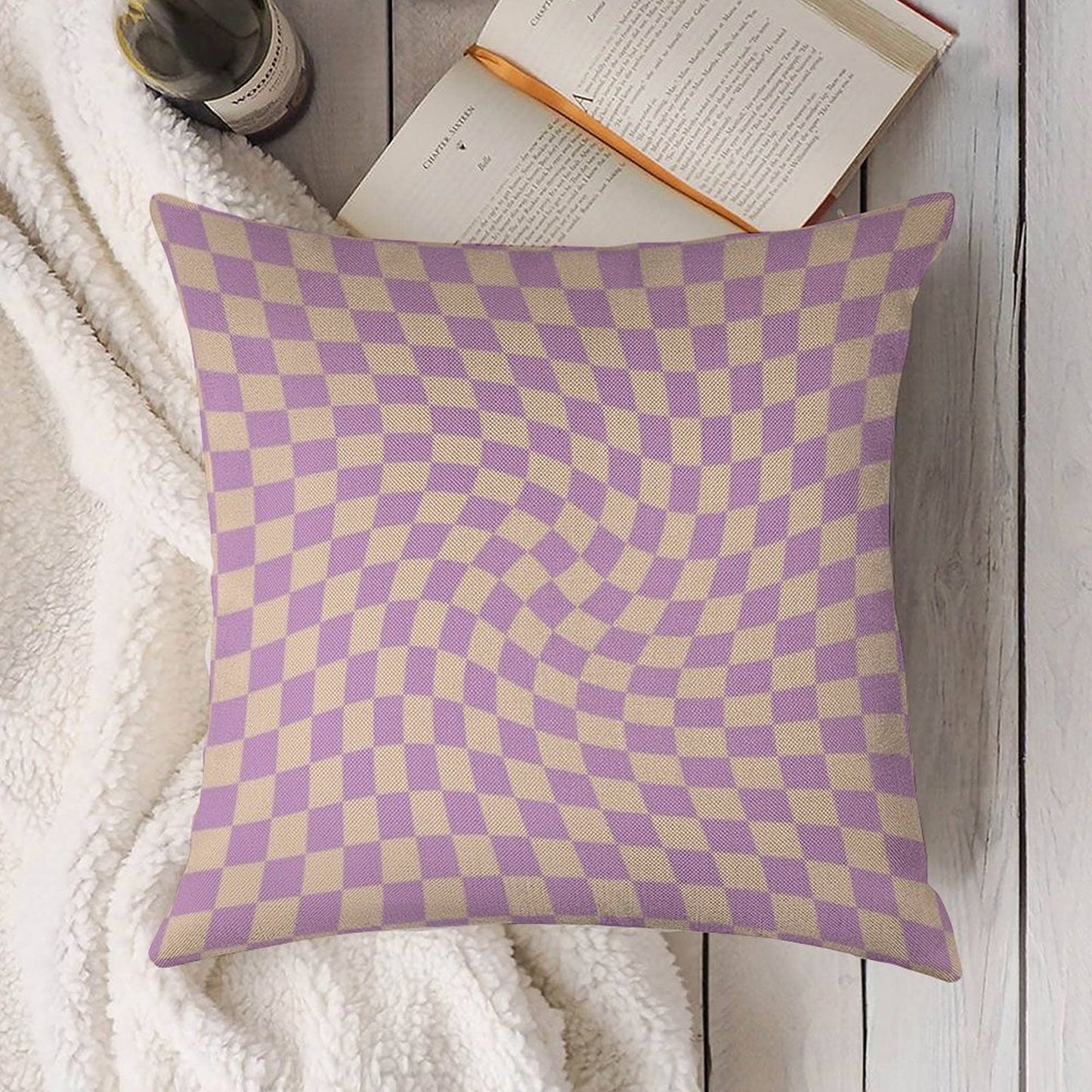 Check V - Lilac Twist Linen Throw Pillow Cover