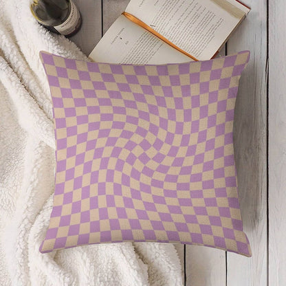 Check V - Lilac Twist Linen Throw Pillow Cover