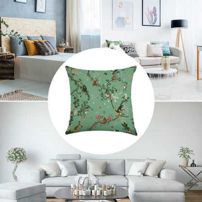 Monkey World Green Linen Throw Pillow Cover