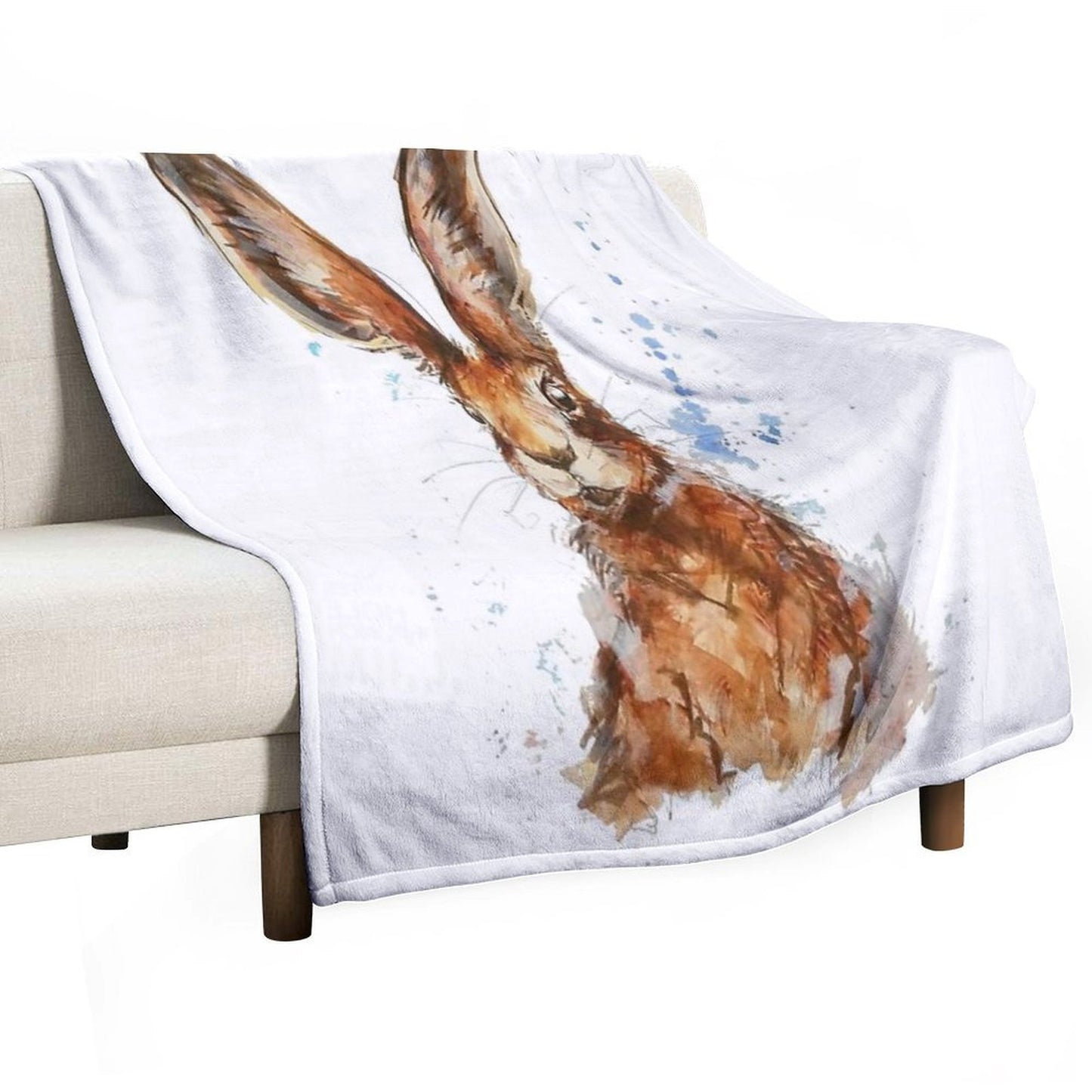 Watercolour Hare Painting Throw Blanket