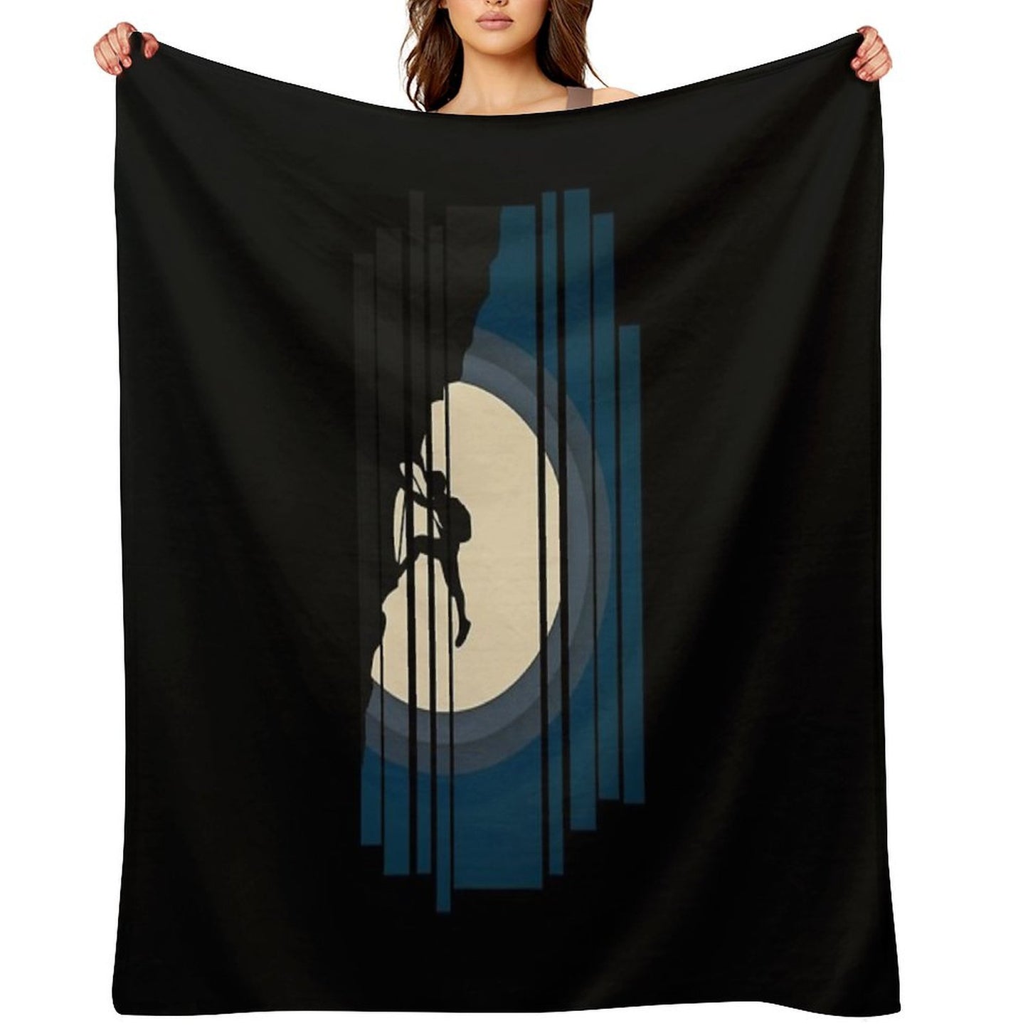 Moon Silhouette Lead. Rock Climbing Throw Blanket