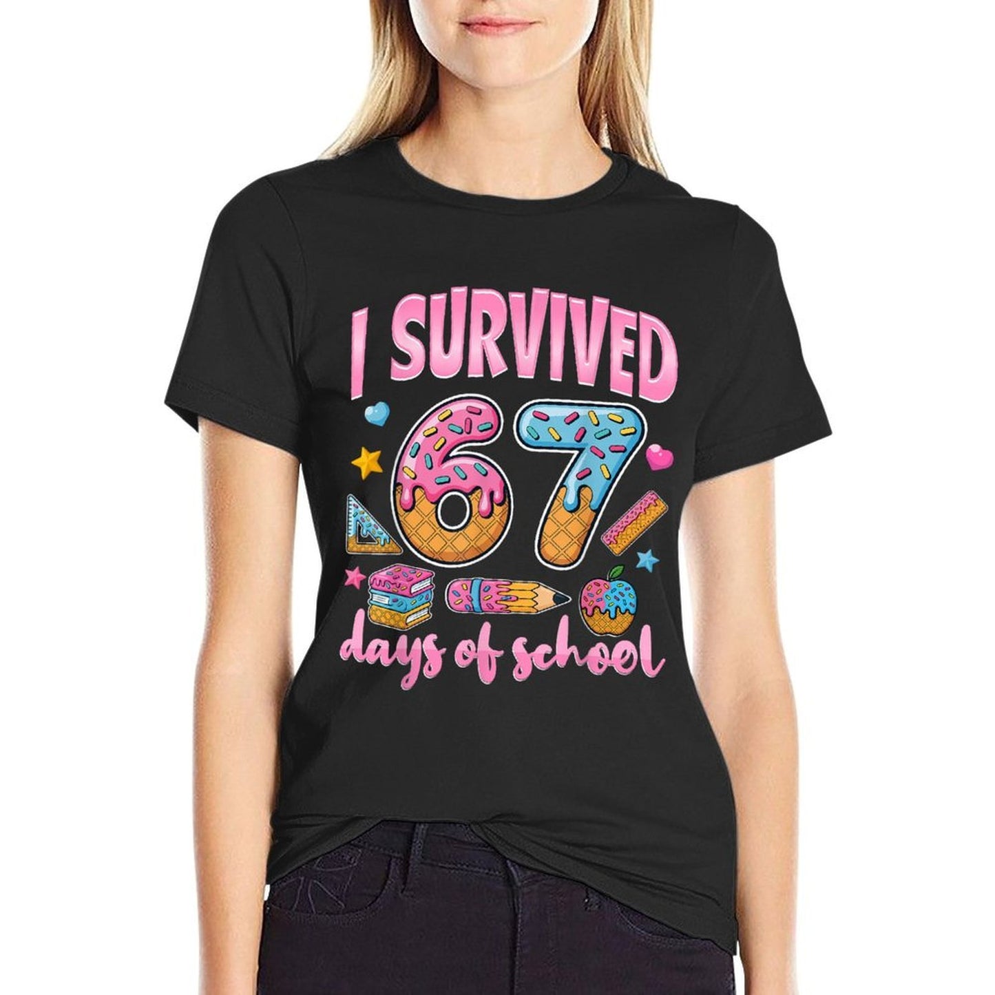 I Survived 67 Days of School Teachers Students  Graphic-printed T-Shirt