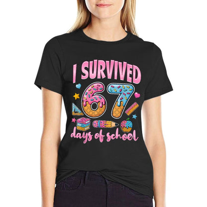 I Survived 67 Days of School Teachers Students  Graphic-printed T-Shirt