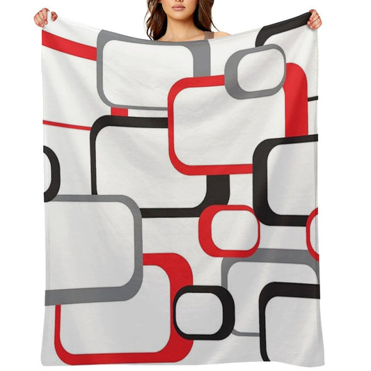 Retro Square Pattern Black Red Gray White Throw Blanket