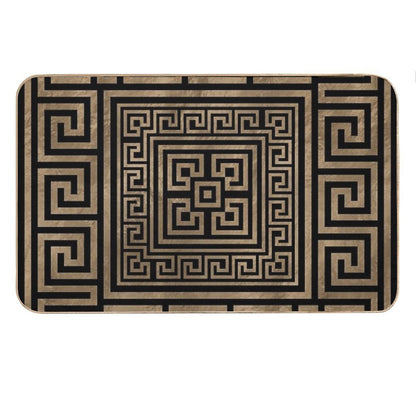 Greek Key Ornament - Greek Meander -Gold on Black Bath Mat