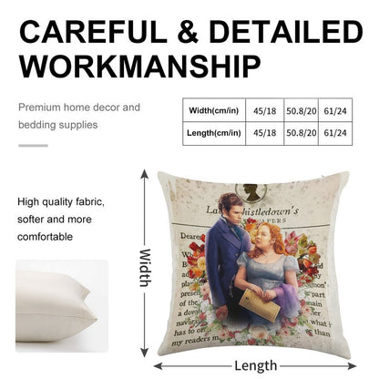 Colin Bridgerton & Penelope Featherington Lady Whistledown Society Papers Netflix Linen Throw Pillow Cover