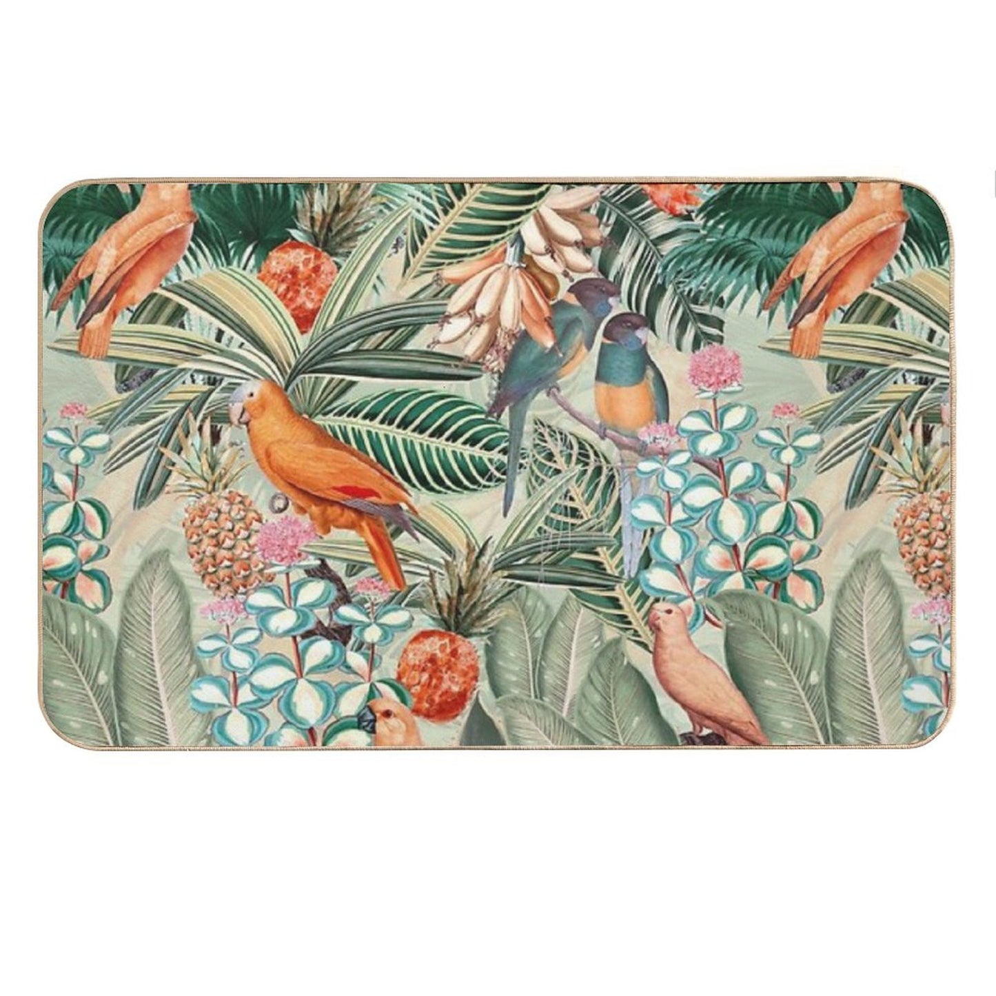 Vintage Orange Tropical Bird Jungle Botanical Garden Nightgarden Bath Mat
