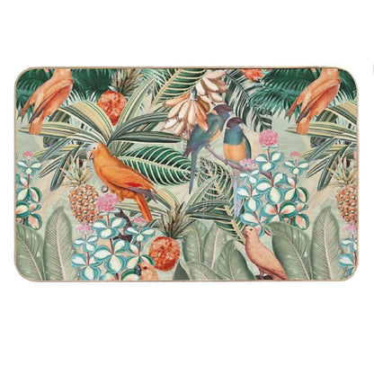 Vintage Orange Tropical Bird Jungle Botanical Garden Nightgarden Bath Mat