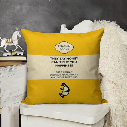 Custard Creams - Parody Penguin Book Cover Linen Throw Pillow Cover