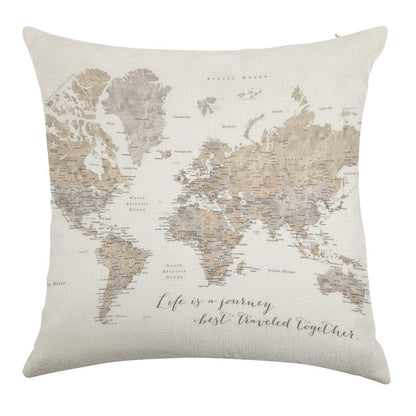 Life Is A Jouney Best Travelled Together, World Map, Abey Linen Throw Pillow Cover