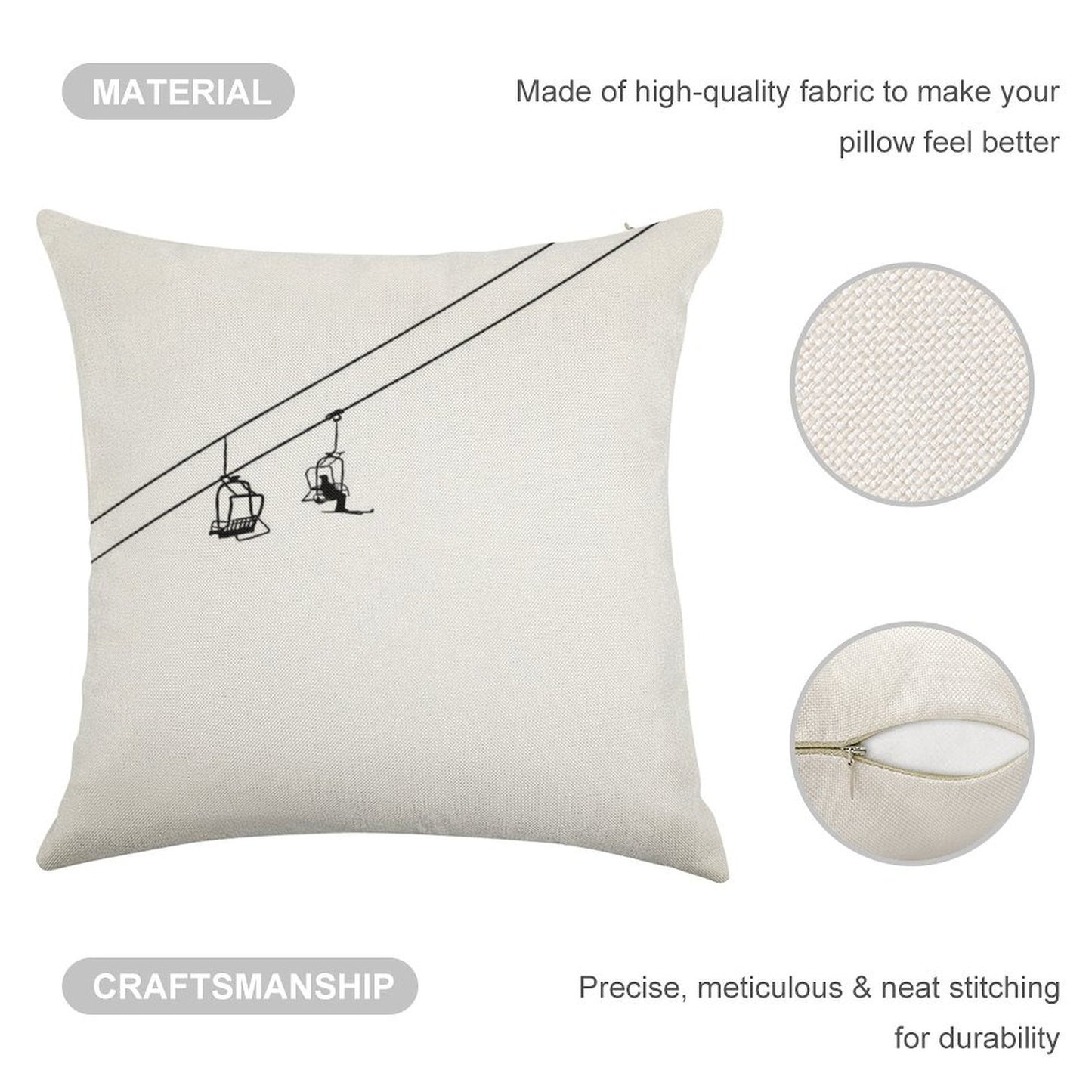 Ski Lift Black And White Linen Throw Pillow Cover
