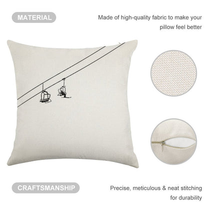 Ski Lift Black And White Linen Throw Pillow Cover