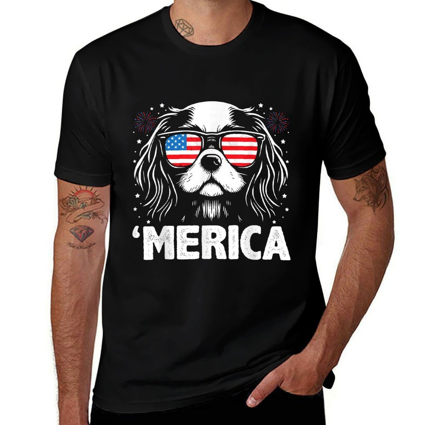 Cavalier King Charles 4th Of July Merica Patriotic Dog  Classic T-Shirt
