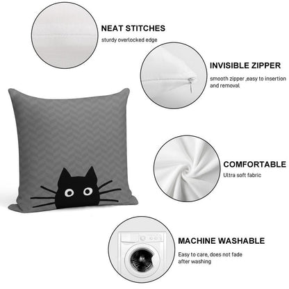 Black Cat Face Soft Gift Ready Throw Pillow