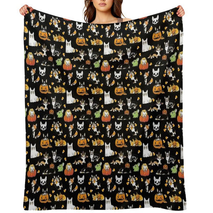 Corgi Halloween - Black Throw Blanket