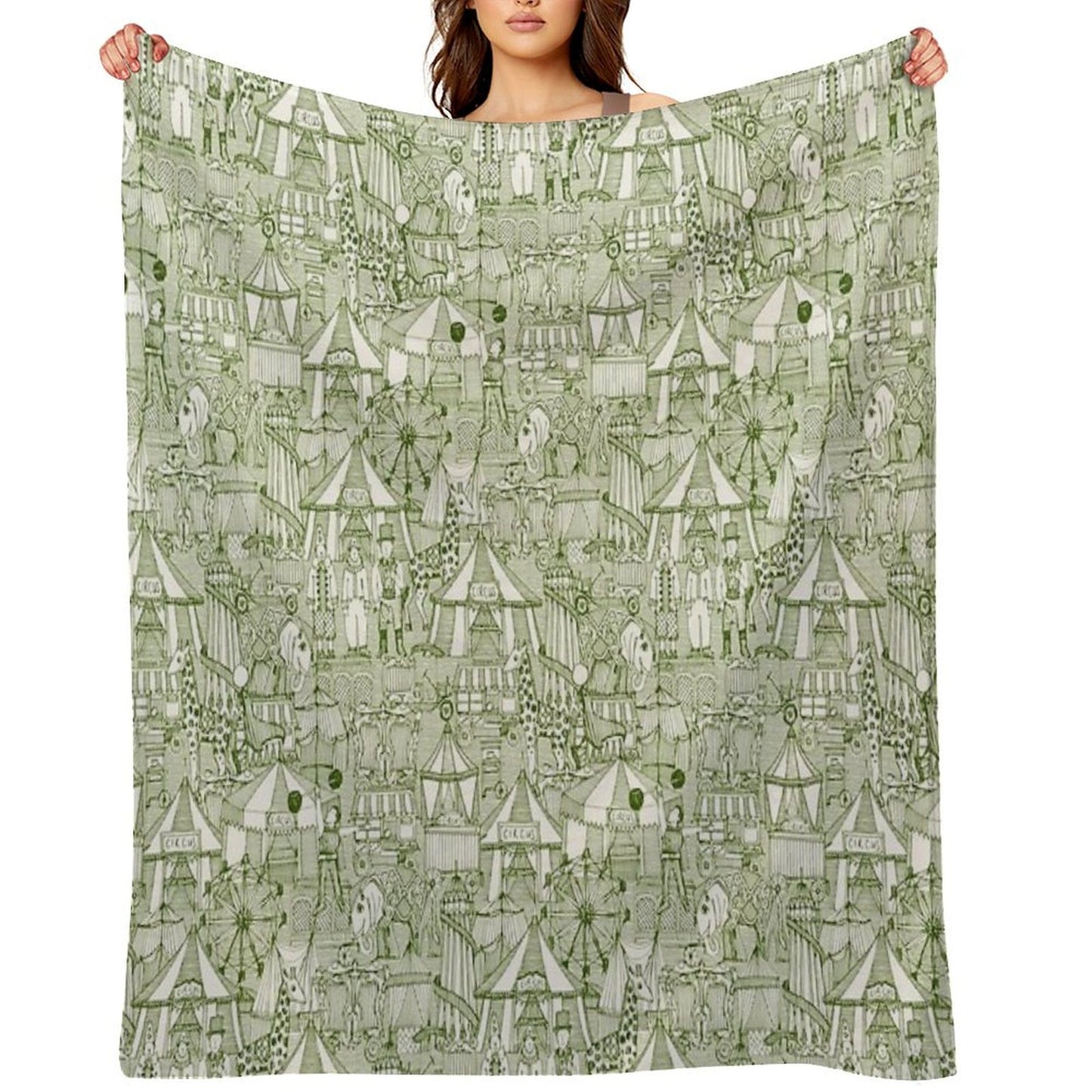 Retro Circus Green Ivory Throw Blanket