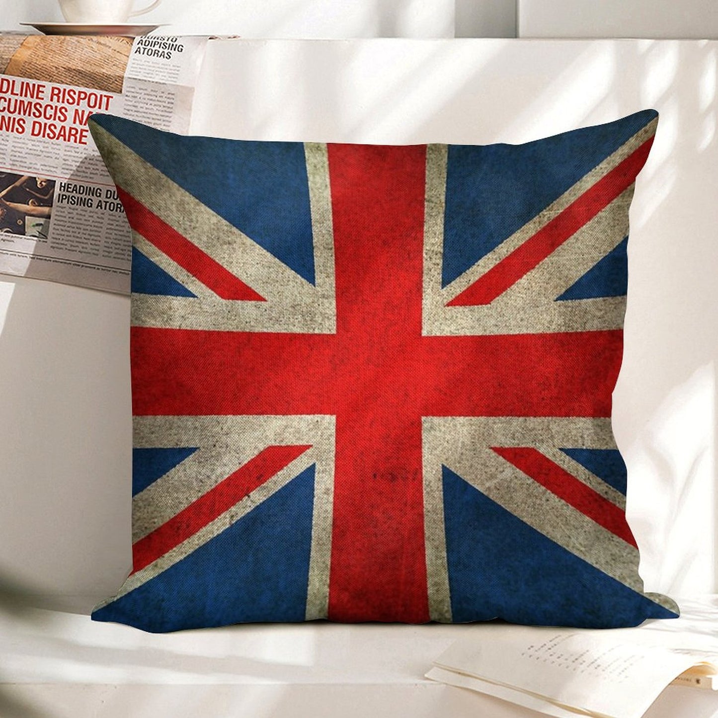 Old And Worn Distressed Vintage Union Jack Flag Linen Throw Pillow Cover