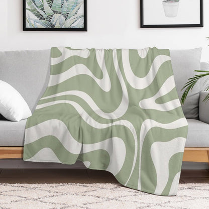 Liquid Swirl Abstract Pattern in Sage Green And Nearly White Throw Blanket
